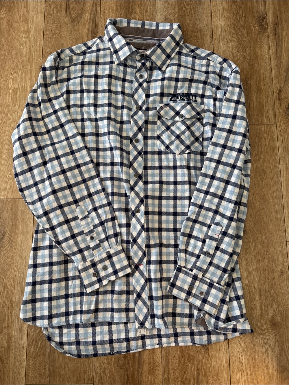 Paul Smith Navy and White Checked Casual Button-Down Shirt with Grey Trim